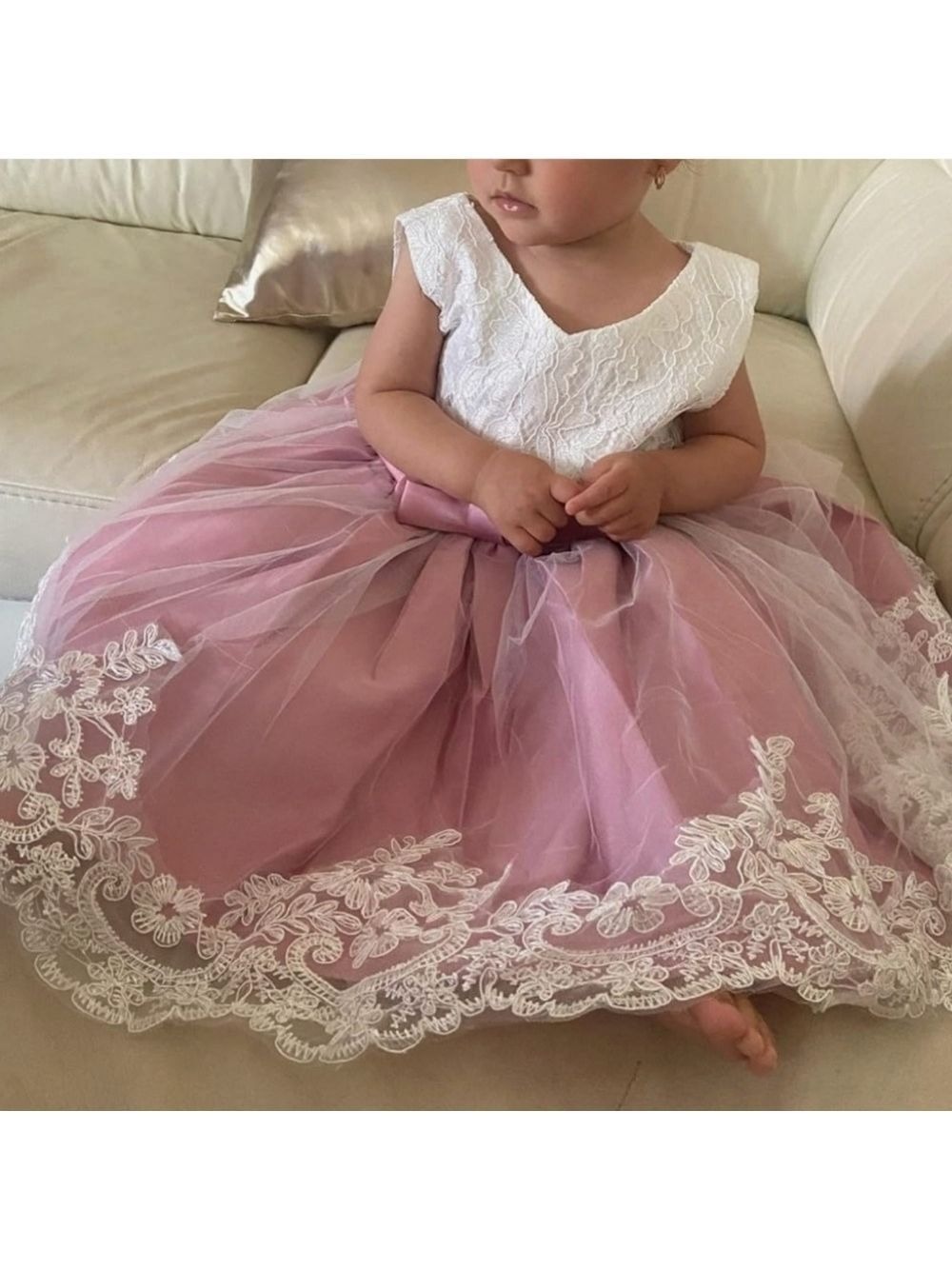 NNJXD NWT GIRL'S BABY TUTU GOWN 3D FLOWER LACE EMBROIDERED DESIGN SIZE 12-18 M
